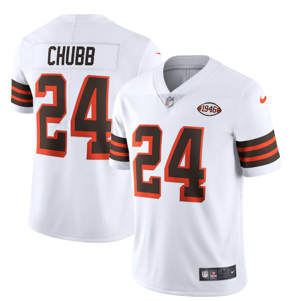 Men's Cleveland Browns #24 Nick Chubb White 1946 Collection Vapor Stitched Football Jersey Men's Cleveland Browns #24 Nick Chubb White 1946 Collection Vapor Stitched Football Jersey